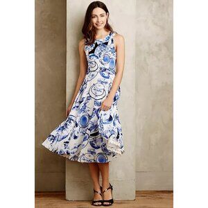 EUC Anthropologie Afternoon Tea Cup Silk Leifsdottir Blue Midi dress women sz 0